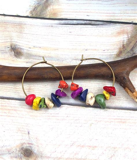 Boho Hoop Earrings Hippie Earrings Blue Earrings Magnesite Etsy Canada