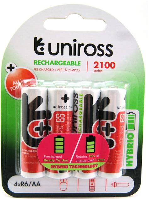 Uniross 4 X Hybrio Rechargeable 2100mAh AA Multi Usage Long Life