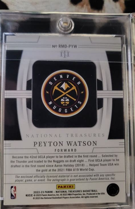 Panini National Treasures Peyton Watson Rookie Materials Auto Dual