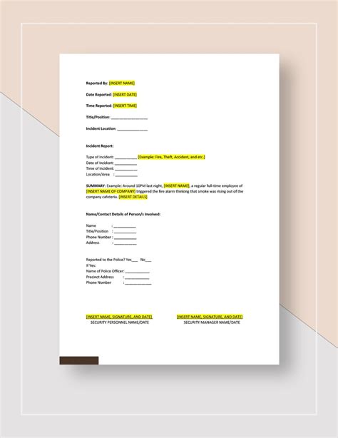 Security Guard Incident Report Template