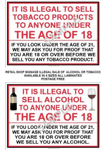 Retailer X A Signs Illegal To Sell Tobacco Alcohol To Under Years