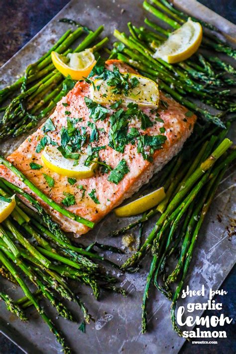 Sheet Pan Lemon Garlic Salmon And Asparagus Sweet Cs Designs