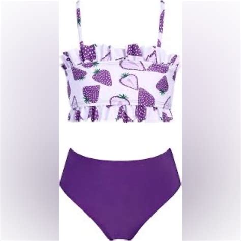 Kamoni Swim Kamoni Purple Strawberry Print Ruffle Girls Bikini Size Nwt Poshmark