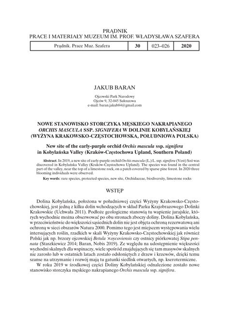 PDF Nowe stanowisko storczyka męskiego nakrapianego Orchis mascula