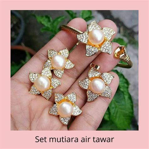 Jual Mutiara Lombok Asli Bersertifikat Set Rhodium Bunga Mutiara Air