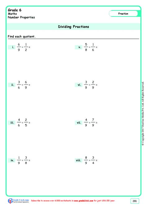 Division Of Fractions Worksheets Grade