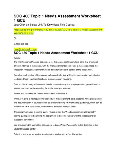 PPT SOC 480 Topic 1 Needs Assessment Worksheet 1 GCU PowerPoint