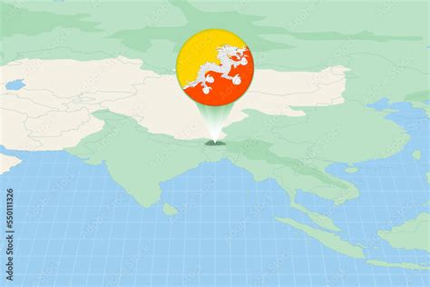 Map illustration of Bhutan with the flag. Cartographic illustration of ...