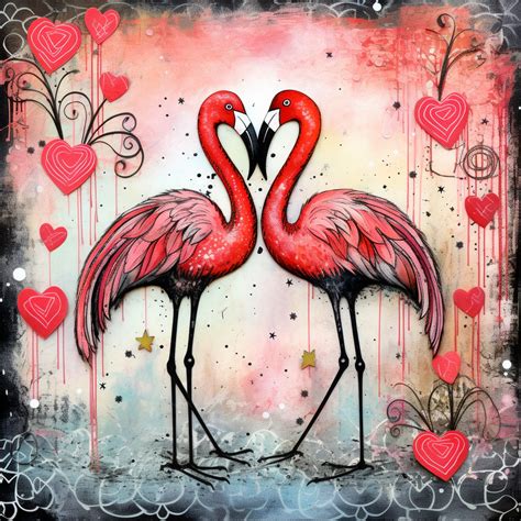 Valentine Flamingo Heart Art Print Free Stock Photo Public Domain