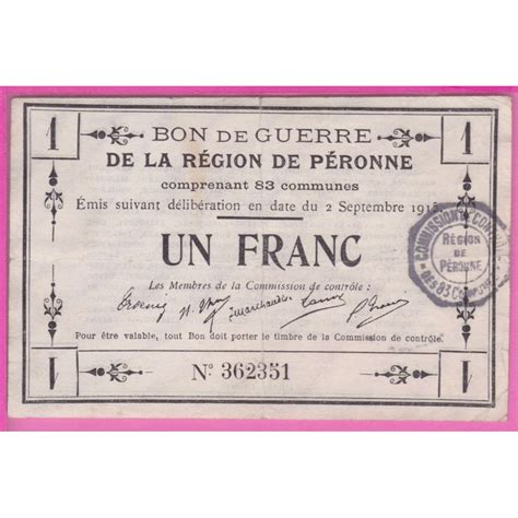 Billet De N Cessit Bon De Guerre De La R Gion De Peronne Etat Neuf Unc