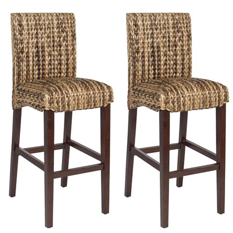 Best Choice Products Set Of 2 Hand Woven Seagrass Bar Stools Mahogany Wood Frame Bar Height