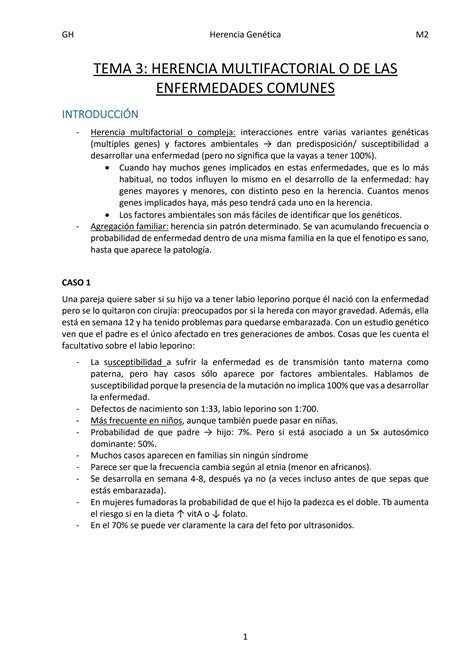 SOLUTION Tema 3 Herencia Multifactorial Y De Las Enfermedades Comunes