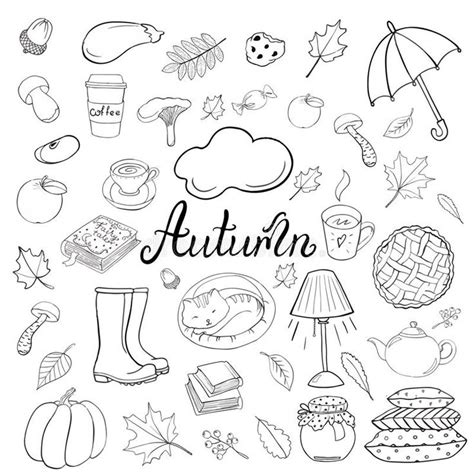 Set Of Hand Drawn Doodle Elements About Autumn Cozy Fall Collection Of