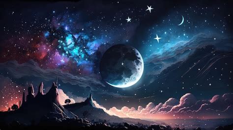 Premium AI Image | Beautiful and shiny moon and star wallpaper with ...