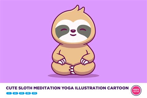 Cute Sloth Meditation Yoga Illustration Graphic By Catalyststuff