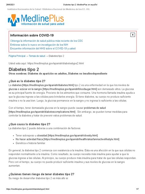 Diabetes Tipo 2 Medlineplus En Español Pdf Diabetes Insulina