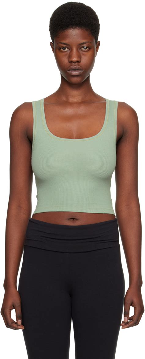 Skims Green Cotton Rib Tank Top Skims