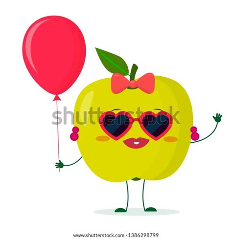 Kawaii Cute Green Apple Fruit Cartoon Stock Vector Royalty Free 1386298799 Shutterstock