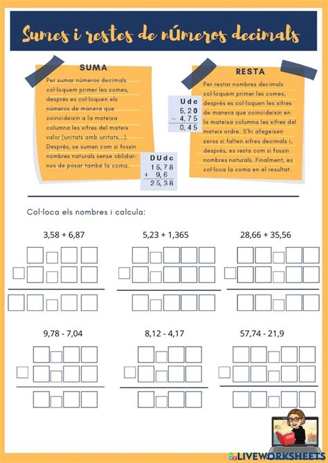 Sumes I Restes De N Meros Decimals Worksheet Sumas Ejercicios