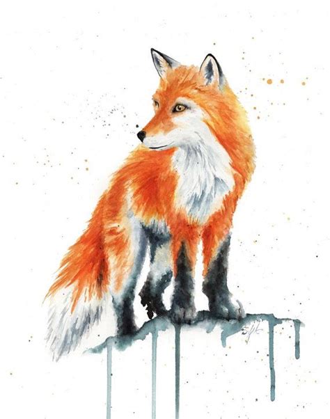 A Watercolor Painting Of A Fox Sitting On A Ledge