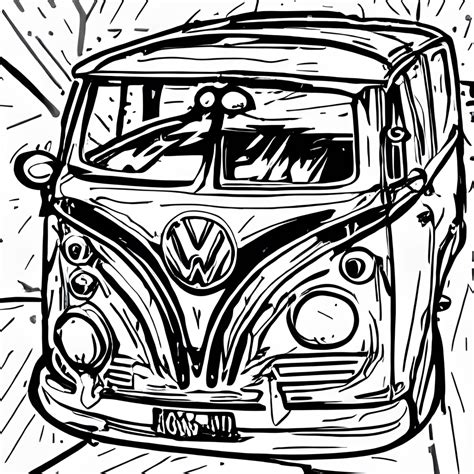 VW Fusca Line Drawing Coloring Page Black and White Kawaii · Creative ...