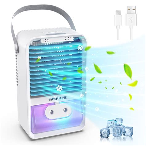 Queenmew Portable Air Conditioner Fan 4 In 1 Rechargeable Mini Air Cooler Humidifier With 7