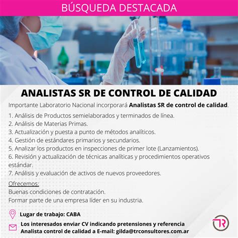 Nuevas Oportunidades De Empleo Analista Sr Control De Calidad En