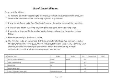 (PDF) List of Electrical items - DOKUMEN.TIPS