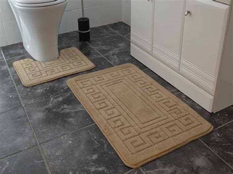 Beige Greek Key Bath Mat Set Rugs Supermarket