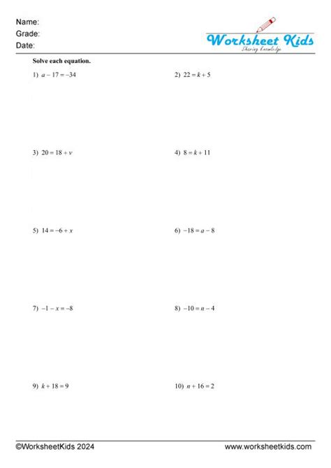 Solve One Step Addition And Subtraction Equations Interactive