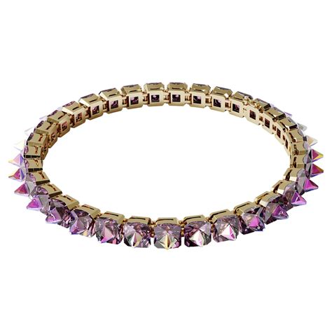 Swarovski Chroma Choker Necklace Spike Crystals Purple Gold Tone Plated