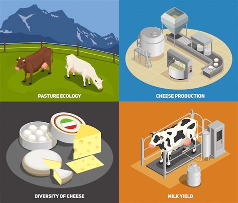 Free Vector Cheese Production Concept Set Of Pasture Milk Yield