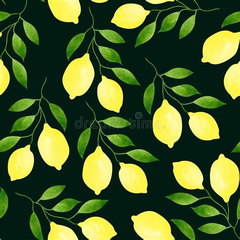 Botanical Seamless Pattern With Branches Of Lemons And Green Leaves On