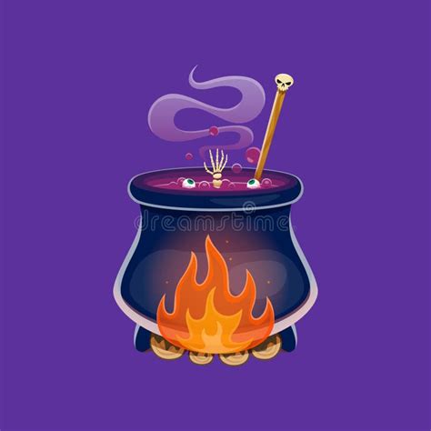 Cartoon Halloween Cauldron With Witch Potion Stock Vector