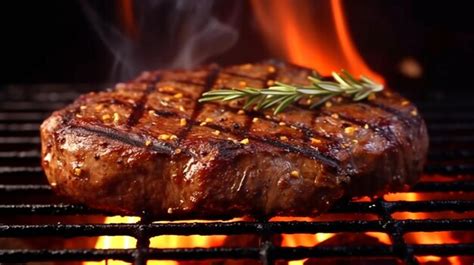 Un Bistec Jugoso Y Chisporroteante A La Parrilla Con Marcas De Parrilla