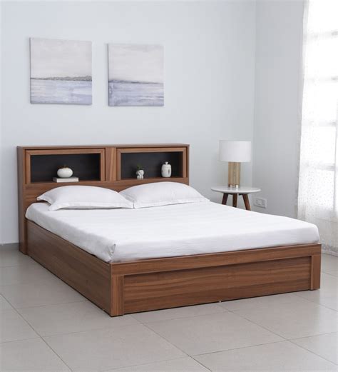 Buy Kosmo Blaze King Size Bed In Natural Teak Finish With Box Storage