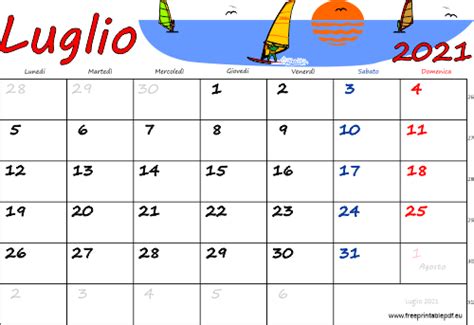 Calendario Luglio 2021 Stampabile Pdf Liberi Di Stampa