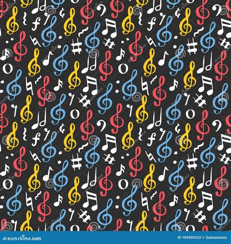 Music Note Seamless Pattern Vector Illustration Hand Drawn Sketched