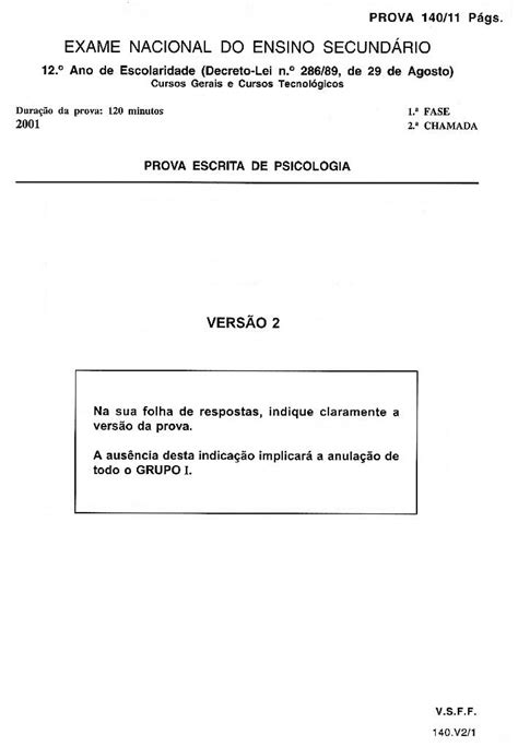 Exame psicologia util para exames e testes de 12 ano Português Studocu