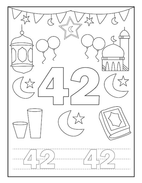 Libro Da Colorare Con Numero Di Ramadan Per Bambini Con Disegni Carini