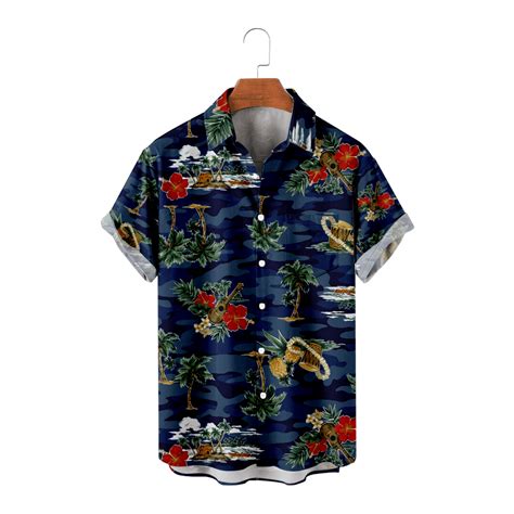 Mlfu Mens Hawaiian Shirt Button Down Short Sleeve Casual Polyester Tops