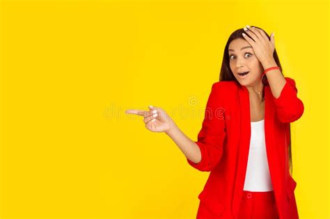 Excited Woman With Hands Up Near Her Face Smiling Stock Photo Image