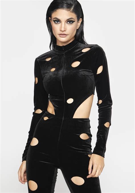 Velvet Cutout Zip Front Mock Neck Catsuitn Dolls Kill