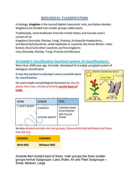 Biological Classification 11 Biology