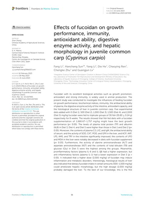 PDF Effects Of Fucoidan On Growth Performance Immunity Antioxidant