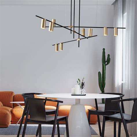 Modern Nordic Gold Cylinder Adjustable Black Branch 9 Light Pendant