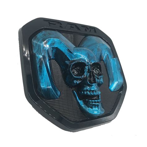 Blue Skull Tailgate Head Emblem Medallion Satin Skul For