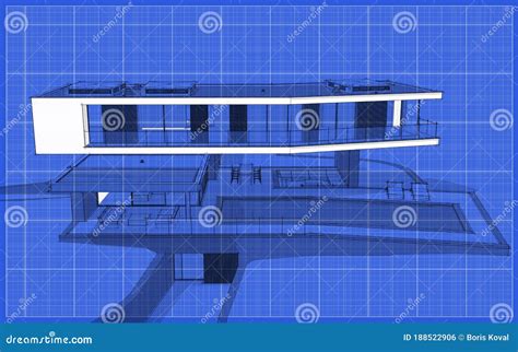 3d Renderen Van Modern Huis Op De Heuvel Met Zwarte Poollijn Op De