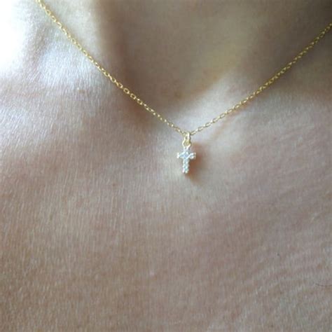 Small Cross Necklace Mini Cross Necklace Diamond Cz Cross Etsy