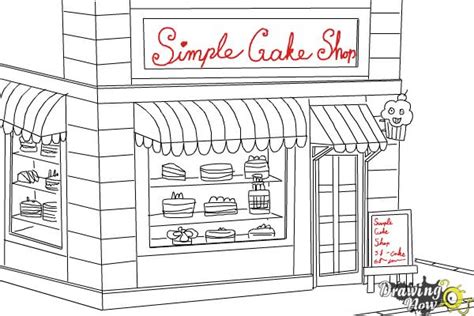 How to Draw a Simple Cake Shop - DrawingNow